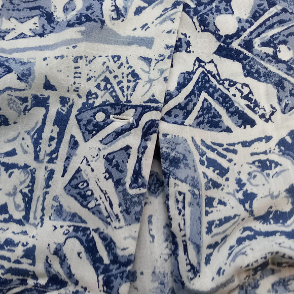 *Blue Tropical / Tribal Print Button Up Tunic Top - Picture 8 of 9